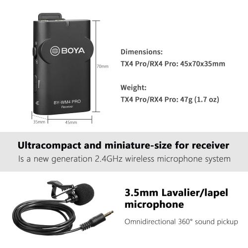 BOYA 2.4GHz Wireless Lavalier Lapel Microphone System for iPhone/iPad Dual Clip On Cordless Lav Mic for Vlog Video Recording YouTube with Lightning Connector Receiver and Transmitter by-WM4 PRO-K4