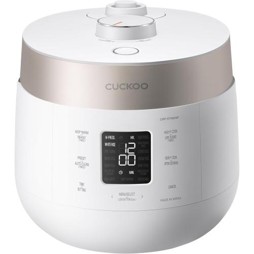 CUCKOO Twin Pressure Rice Cooker 6-Cup Uncooked / 12-Cup Cooked with Nonstick Inner Pot, Versatile Rice Maker & Warmer with 16 Menu Options, Open Cooking Mode, Voice Guide, White (CRP-ST0609FW)