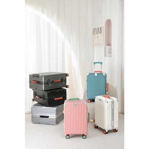 GREY 24-Inch Hardside Checked Luggage with Leather Handle, PC Zipperless Suitcase with Spinner Wheels and TSA Locks, Lightweight Checked Luggage for Travel, Silver