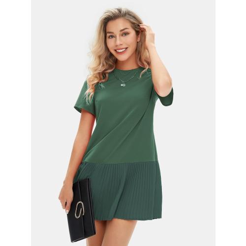Size M ... Womens Summer Casual Short Sleeve Dress Crewneck Tshirt Dresses Pleated Aline Mini Dress 2025 Vacation Beach Sundress