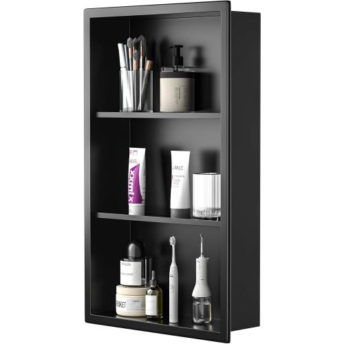 Stainless Shower Niche 14x 24 Matte Black with 3-Tier Shelves No Tile Needed Niche Shower for Bathroom Wall Storage Recessed Medicine Cabinet ‼️COLORS MAY VARY‼️