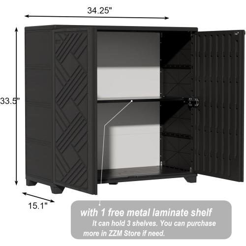 ZZM Indoor/Outdoor Storage Cabinet Waterproof, 34x15x34 Plastic Outdoor Storage Box for Garden Balcony Bathroom, All Weather Outdoor Storage Clearance, DIY Usage, with 1 Shelf (Black)