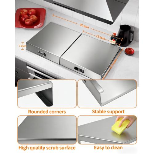 Gas Stove Top Covers,2 In 1 Gas Stove Cover,Stainless Steel Gas Stove Covers,Sink Cover Noodle Cutting Board For Electric Gas Burners Sink Noodle Board,Black,Single Size 15x 21.5x3(2, Silver)