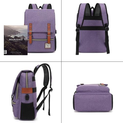 Mancio Vintage Slim Laptop Backpack for Women Men,Tear Resistant Business College Bag with USB Charging Port,Purple.