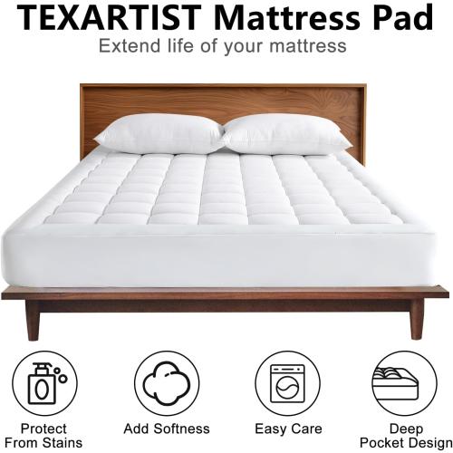 Queen Mattress Pad Quilted Fitted Mattress Cover Pillow Top Mattress Topper Breathable Mattress Protector with 8-21 Inch Deep Pocket