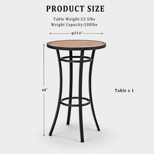 Bar Height Patio Table, 40-Inch Outdoor Pub Table Bistro Table with Wooden-Like Table Top & Metal Frame