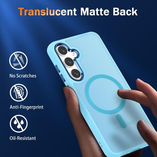 WRJ for Samsung Galaxy S25 Case,Galaxy S24 Case with Screen Protector,[Compatible with Magsafe] Magnetic Slim Matte Translucent Phone Case Women Men Shockproof Protective Cover-Sky Blue