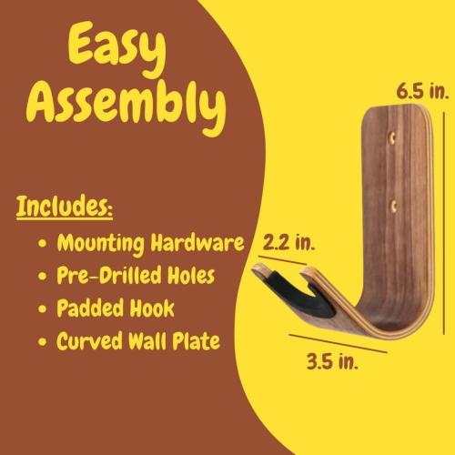 Guitar Wall Hanger - Sturdy Wood Base with Padded Hook - Secure & Stylish Holder for Acoustic, Electric, and Bass Guitars – Easy Installation & Space-Saving Design