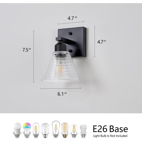 1-Light Bathroom Vanity Light, Black Modern Bathroom Lighting Fixtures with Clear Glass Shade, Farmhouse Wall Sconces for Mirror Kitchen Bedroom Living Room