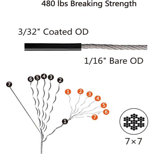 String Lights Hanging Kit,Globe String Lights Suspension Kit,Outdoor Light Guide Wire,Includ 164 FT Nylon-Coated Stainless Steel Wire Rope Cable,Turnbuckle and Hooks,Enough Accessories,Use Manual