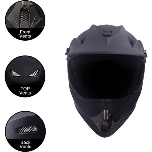 Color Black KRN Youth Kids Off-Road Helmet KY-B12 ATV Helmet DOT Approved- Motorcycle Motocross Dirt Bike Helmet