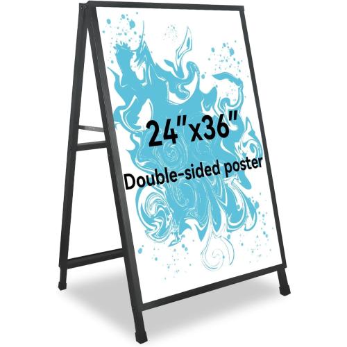 QKA A-Frame Sign Sidewalk Sign 24x36 Inch, Heavy Duty Double-Sided Slide-in Folding Outdoor Sandwich Boards, Suitable for Restaurants, Cafes, Outdoor Events（Frame Only）