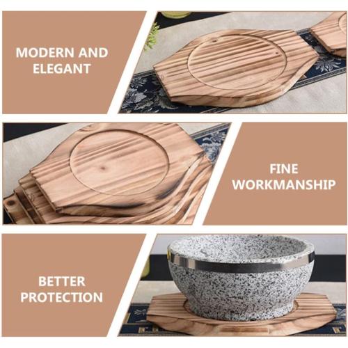 UPKOCH Stand Pads 2pcs Korean Dolsot Stone Bowl Wood Base Casserole Pot Tray Bibimbap Bowl Wood Mat Pot Trivet Trivet Coaster for Cooking Korean Soup and Food Desktop Desktop Stand
