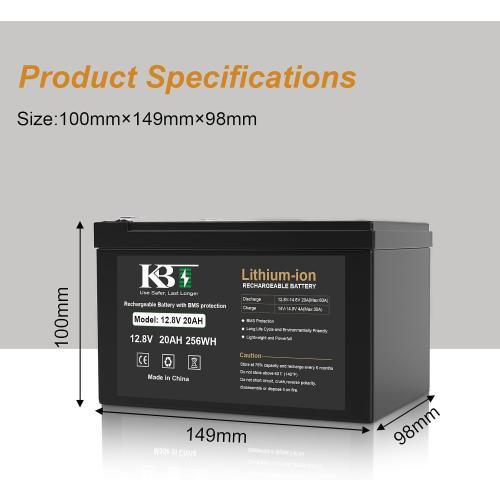 KBT 12V 20Ah Rechargeable LiFePO4 Lithium Battery, 4000  Deep Cycles, Perfect for Outdoor Camping Fishing RV Marine Trolling Motor Fishfinder, Built-in 20A BMS
