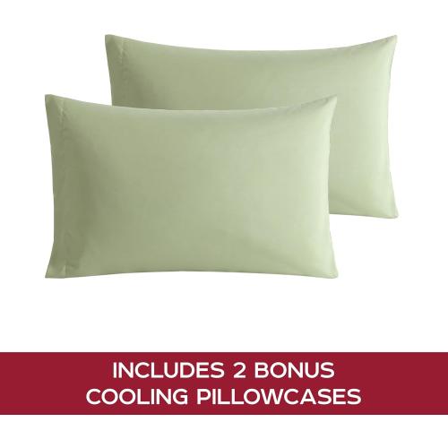 Caribbean Joe 6-Piece Sheet Set with Cooling Pillowcases, 12-inch Deep Pockets, Tropical Beach Coastal Design, KING Tropical Toile Green