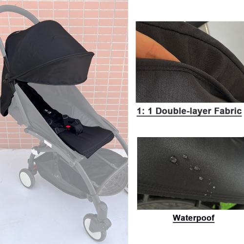 Baby Stroller Seat Cushion and Canopy  Double-Layer Fabric (Black)