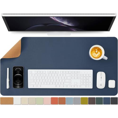 Cork Desk Mat - Dual-Sided Desk Pad for Office and Home - Desk Organization and Accessories - Ideal for Large Mouse Pad and Desk Mats on Top of Desks(Dark Blue,80cmx 40cm)