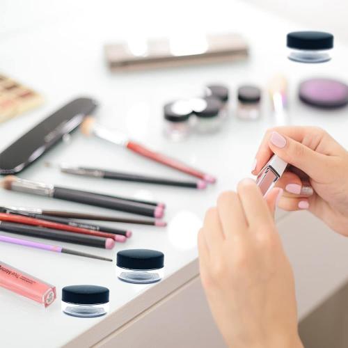 30 Pcs Sample Containers, 10 Gram Mini Sample Jars for Cosmetic, Eye shadow, Black Lid