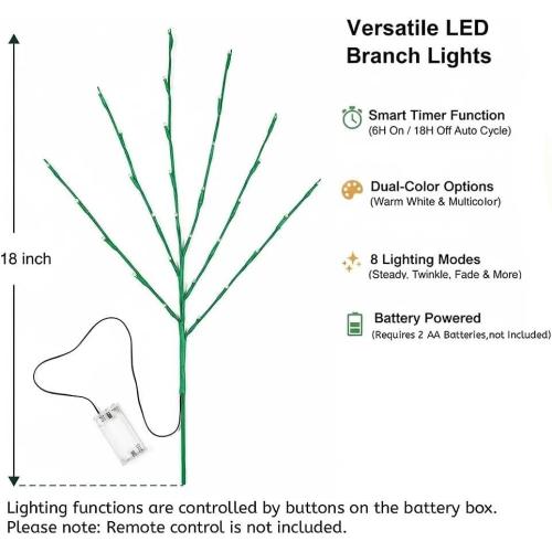 12 Pcs Christmas Lighted Norfolk Pine Stems 18 Inch with Lights & Pine Cones, Prelit Pine Branches, Picks for Vase, Fireplace Mantel Decor, Holiday Centerpieces & Indoor Decorations, Filler