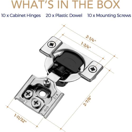 Ravinte 10 Pack 5 Pairs 3/4 inch Overlay Soft Close Hinges for Kitchen Cabinet Hinges Satin Nickel Hidden Hinges Stainless Steel Concealed Hinge self Closing