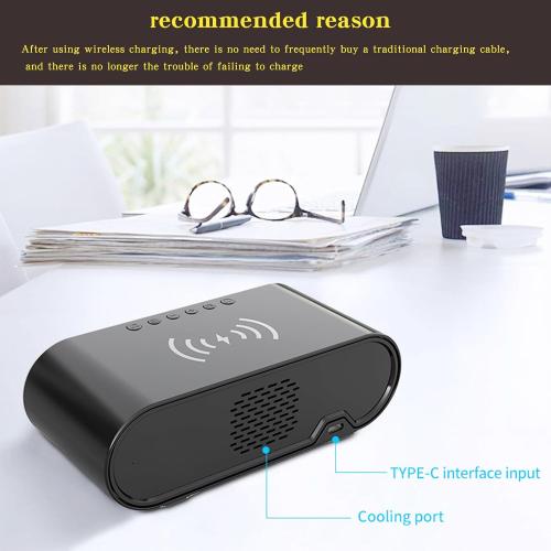 alarm clocks for bedrooms with phone charger，Small digital desktop clock with temperature display，Alarm clock with wireless charging station，Cute alarm clock with iPhone charging dock(White) (black)