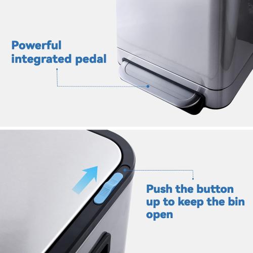 Size 13.2 gallon Kitchen Trash Can - ELPHECO - 13.2 Gallon Stainless Steel Garbage Bin with Soft Slow Lid, 50 Liter Pedal Trash Can, Durable Pedal, Removable Plastic Inner Bucket Waste Bin for Office, Kitchen, Outside