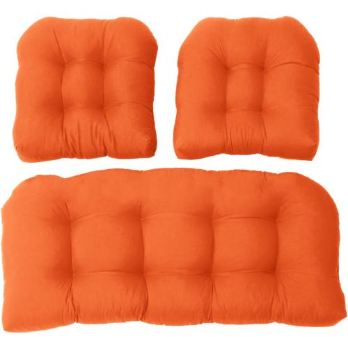 Indoor Outdoor Chair Cushions 3 Piece Tufted Wicker Cushion Set 1 Loveseat & 2 Matching Chair Cushions Comfortable and Stylish Cushions for Bench Loveseat,Orange