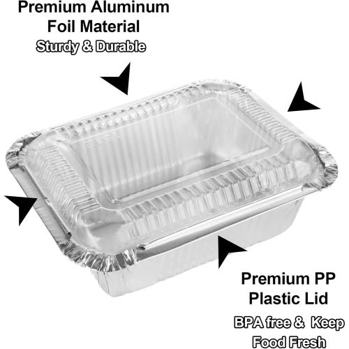 125 Pack 1LB / 16 oz Small Aluminum Pans with Lids, 6 x 5 x 2 Inch Aluminum Loaf Pans, Aluminum Foil Pans Take Out Food Containers with Clear Lids for Baking Catering Roasting