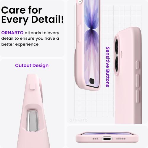 ORNARTO Compatible with iPhone 17 Case 6.3, Slim Liquid Silicone 3 Layers Full Covered Soft Gel Rubber Phone Case Protective Cover 6.3 Inch, Chalk Pink
