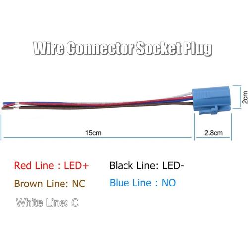 19mm Latching Push Button Switches SPDT ON/Off Waterproof Black Metal 12V Ring LED with Wire Plug (Red)