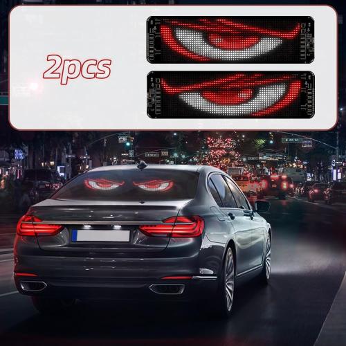 Gelrova Dual-Panel Blinking Devil Eyes Light LED Car Windshield Display: 2-Pack 14x4 Programmable Matrix, Single USB Power, Remote/App Control, Custom Text/GIFS for Car SUVs, Trucks