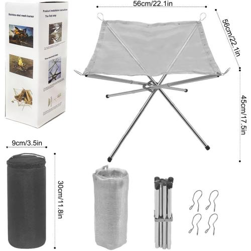 22 Inch Portable Outdoor Fire Pit with Carrying Bag,Foldable Stainless Steel Mesh Fireplace Wood Burning Collapsible Fireplace for Camping Outdoor Hiking BBQ Picnic