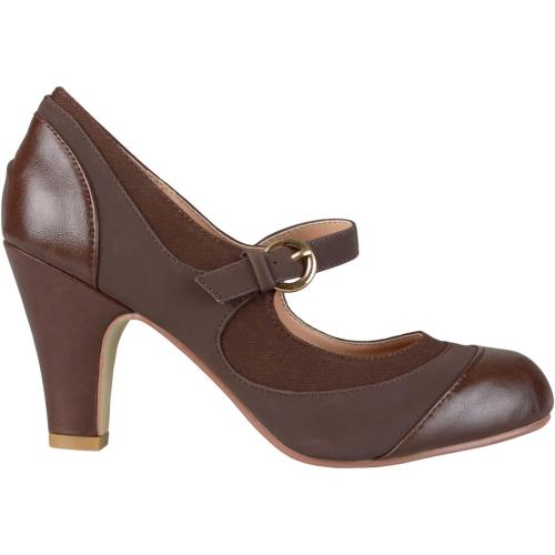 Size 8 Color Brown  Women Kitten Heel Mary Jane Pumps Closed Round Toe Ankle Strap Patchwork Comfy 3” Mid Chunky Mary Jane Heels Cap Toe Two Tone Buckle Dress Shoes Ladies Wedding Vintage 4-11 M US