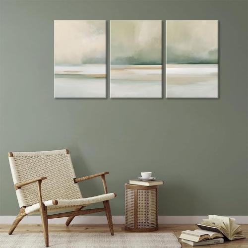 3Pcs Sage Green Canvas Wall Art Modern Neutral Abstract Wall Decor Pictures Minimalist Green Tan Posters Prints for Living Room Bedroom Home Decoration, 16x24in