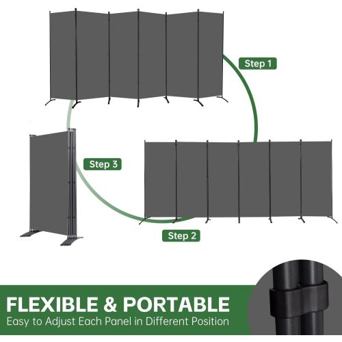YASRKML Room Divider Folding Privacy Screens, Portable Room Divider Panel 6 Panel Partition Room Dividers Screen, Freestanding Room Partitions and Dividers Fabric Dividers for Room Separation, Grey