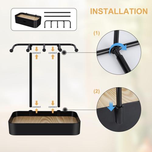 TACGEA Jewelry Holder Organizer, Small Simple Jewelry Display Stand Necklace Organizer with Metal Holder and Plastic Tray, Black