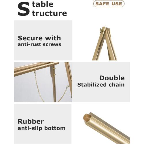 DJAR 3 Pcs 63 Wooden Easel Stand for Sign, Dual-use Adjustable Height, Wood Floor Display Easel for Wedding, Welcome Board, Poster, Picture, Photo- Gold