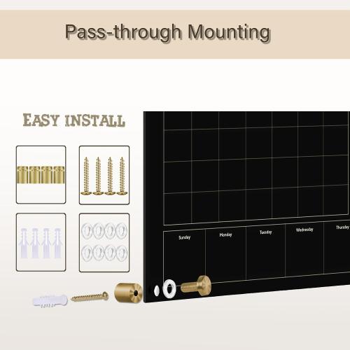 Size Large Color Black Glass 3-1 Monthly Dry Erase Calendar Whiteboard for Wall Frameless Mounting,Office/School/Home, Frameless Large Planner White Board