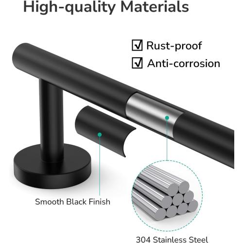 USHOWER Matte Black Towel Bar, 22-Inch Towel Racks for Bathroom