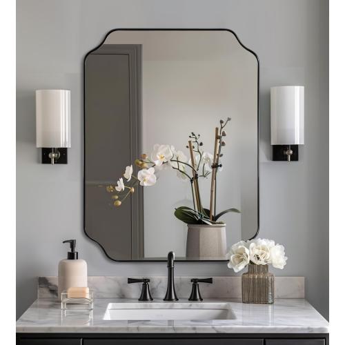 ANDY STAR Black Bathroom Mirror, 22x30 Inch Asymmetrical Mirror, Irregular Wall Mirror in Stainless Steel Metal Frame, Modern Scalloped Mirrors Ideal for Bathroom, Bedroom (Horizontal/Vertical)