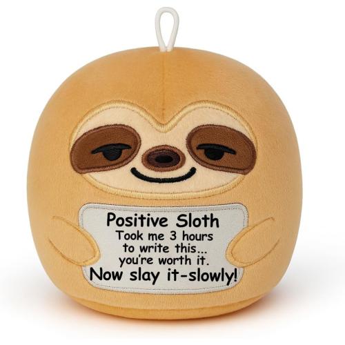 Puffpals Positive Sloth with Cute Keychain, Emotional Support Animals, Inspirational Mini Plush for Christmas Thanksgiving, Home Deco Birthday Gifts for Women, Mom Dad Friends Lover Coworkers