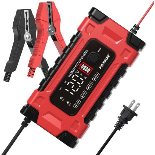 Cirket Battery Charger 12V 10A and 24V 5A-Fully Automatic Car Battery Chargers with Big Size Display Smart Portable Maintainer, Desulfator,Battery Chargers Automobile Lead-Acid (Red)