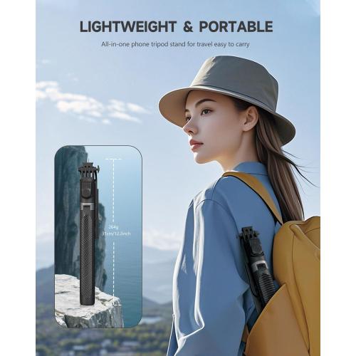 71” Phone Tripod & Selfie Stick, Portable All in One Extendable Cell Phone Tripod Stand, with Wireless Remote Control for iPhone/Samsung/Android/Camera