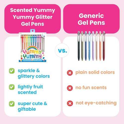 Ooly Scented Yummy Yummy Glitter Gel Pens Set of 12-1.00mm NIB Scented Glitter Pens for Kids, Adults, Art and Stationery Set Back to School Supplies