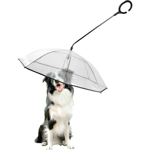 Pet Dog Transparent Umbrella, Clear Folding Adjustable Leash, Keeps Pet Dry in Rain (C Hook)