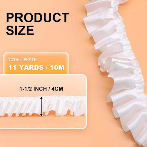 Homiest 11 Yards Ruffle Ribbon Trim for Sewing, 1-1/2 Inch Wide Satin Fabric Trims, White Ruffle Trim for Making Crafts Dress Curtain Wedding Costume Pillowcase