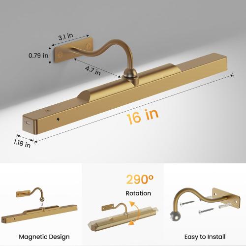Wireless Picture Light Battery Operated, 1Pack Remote Control Painting Light with Timer, 13Hrs Service Life Art Display Light for Picture Frame Artworking Portrait, Poster, Photo, Mirror -Brass