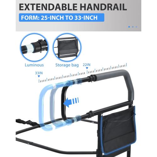 Sangohe Bed Rail for Elderly, Bed Assist Grab Bar Handle with Storage Pocket, Safety Bed Rails for Elderly Adults Getting in & Out of Bed at Home and Dorm - Fit King, Queen, Full, Twin