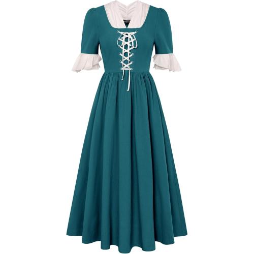 size L SCARLET DARKNESS Women's Colonial Pioneer Costumes Retro Pastoral Pilgrim Historical Dress with Pockets Cerulean L