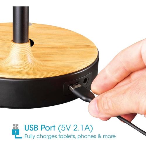 OttLite Wellness Series Wireless Charging LED Table Lamp, LED Desk Lamp and Book Light, Reading Light, Great Desk Lights for Home Office, Black with Woodgrain Accents